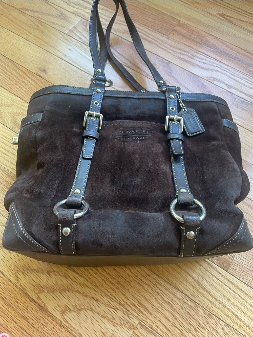 Coach Chocolate Brown Suede “Lunch Bag” with Leather Trim Y2K - Picture 12 of 12